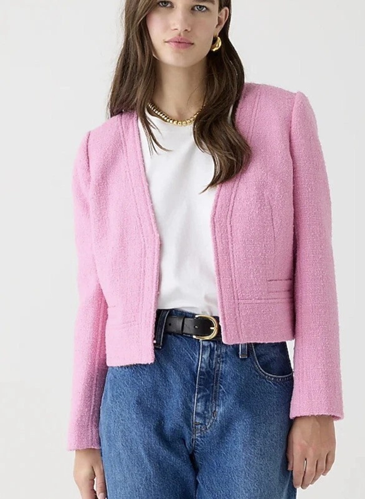 J Crew Light Pink Collarless Lady Jacket In Maritime Tweed Size 4 Career Blazer